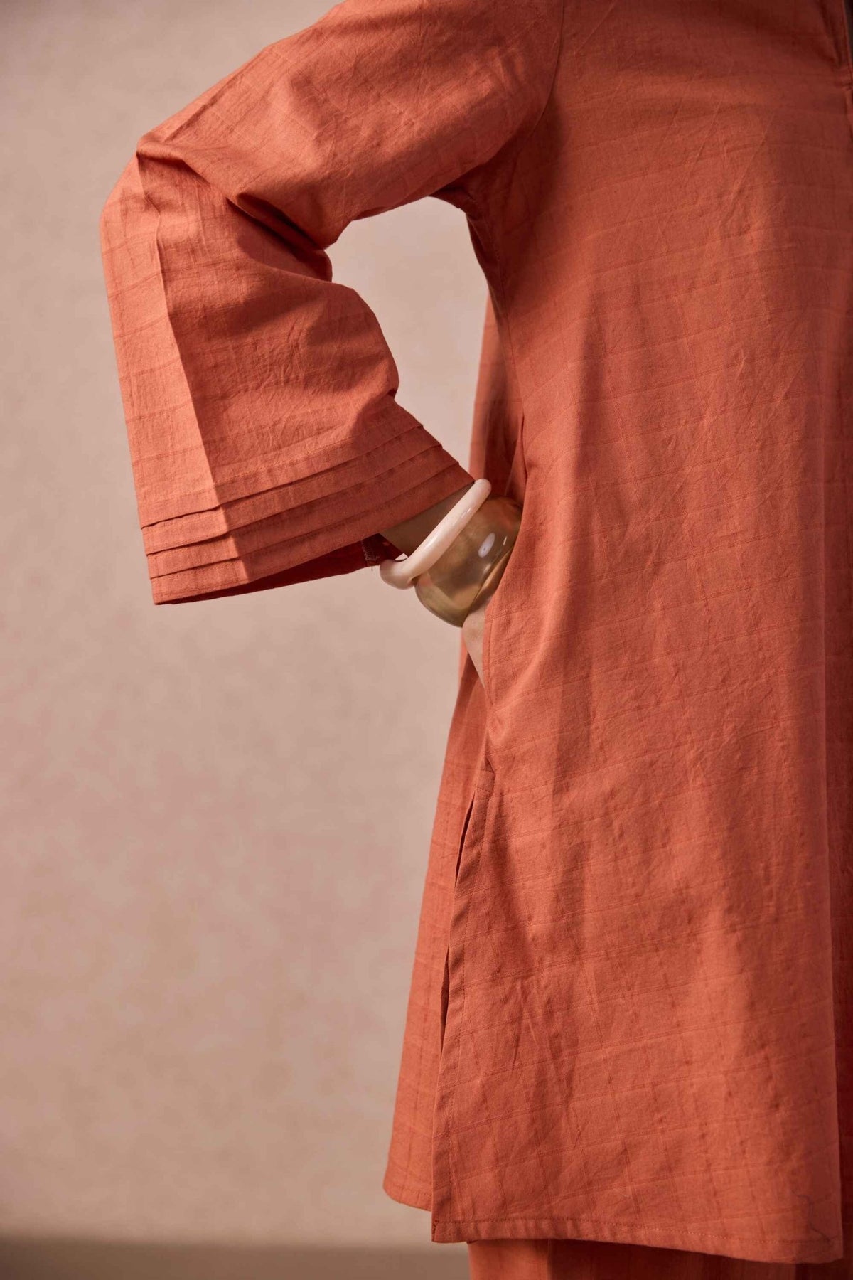 Rust Solid Checks Cotton Coord Set - Tara - C - Tara