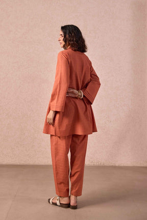 Rust Solid Checks Cotton Coord Set - Tara - C - Tara