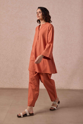 Rust Solid Checks Cotton Coord Set - Tara - C - Tara