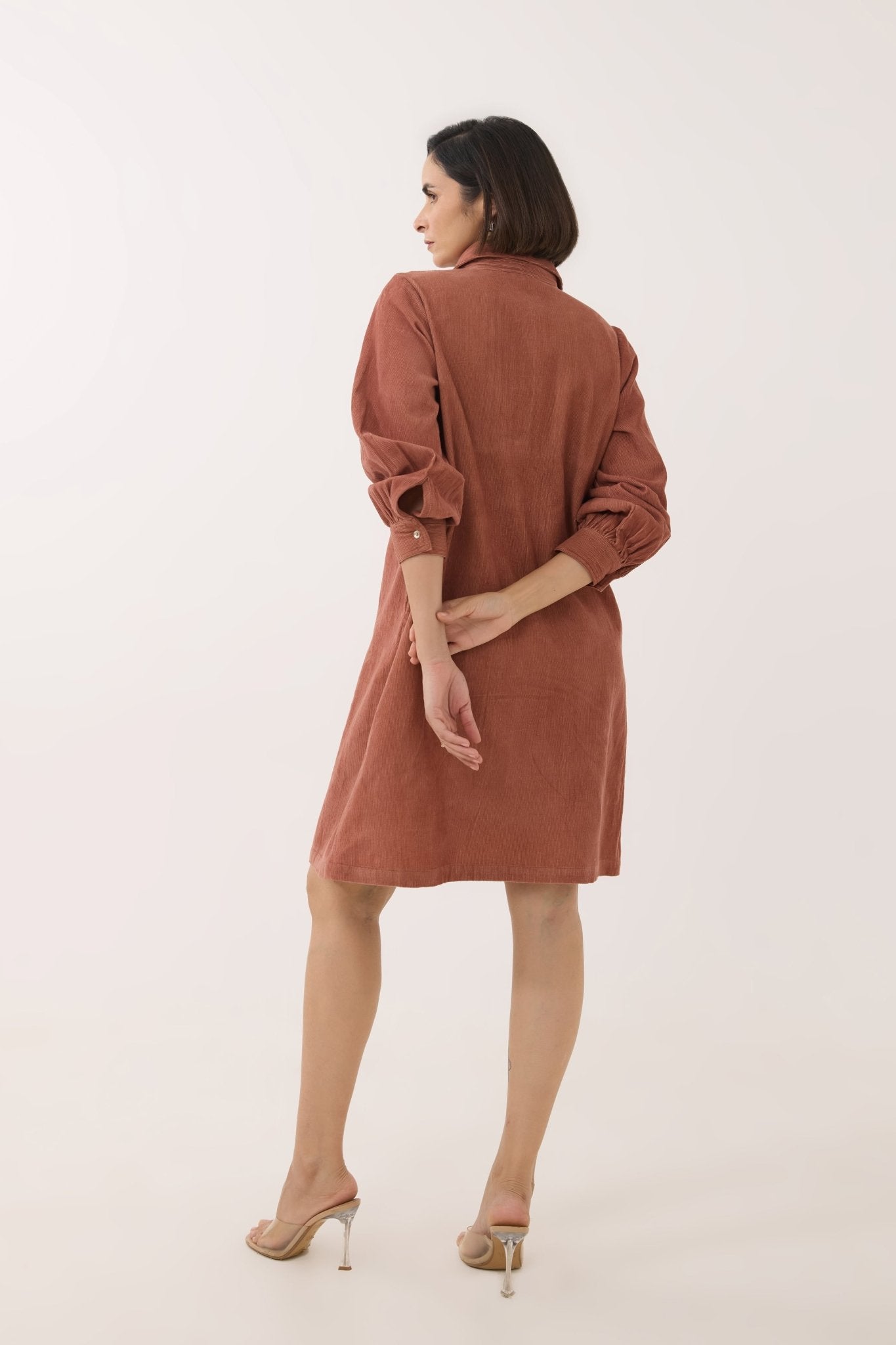 Rustic Brown Corduroy Shirt Dress - Tara - C - Tara