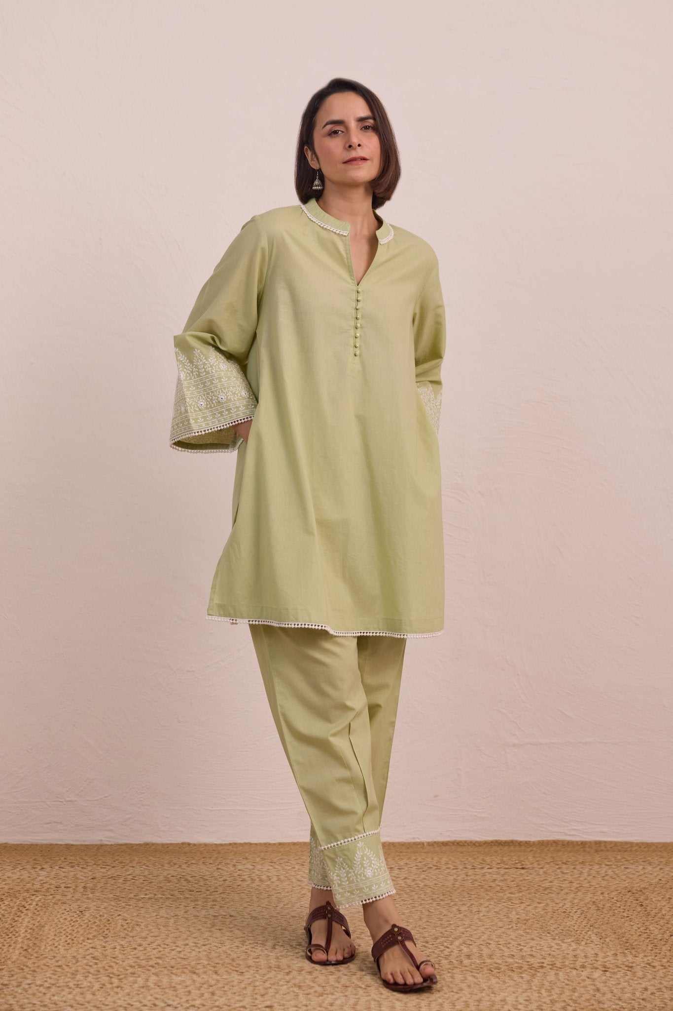 Sage Green Embroidered Co - ord Set - Tara - C - Tara