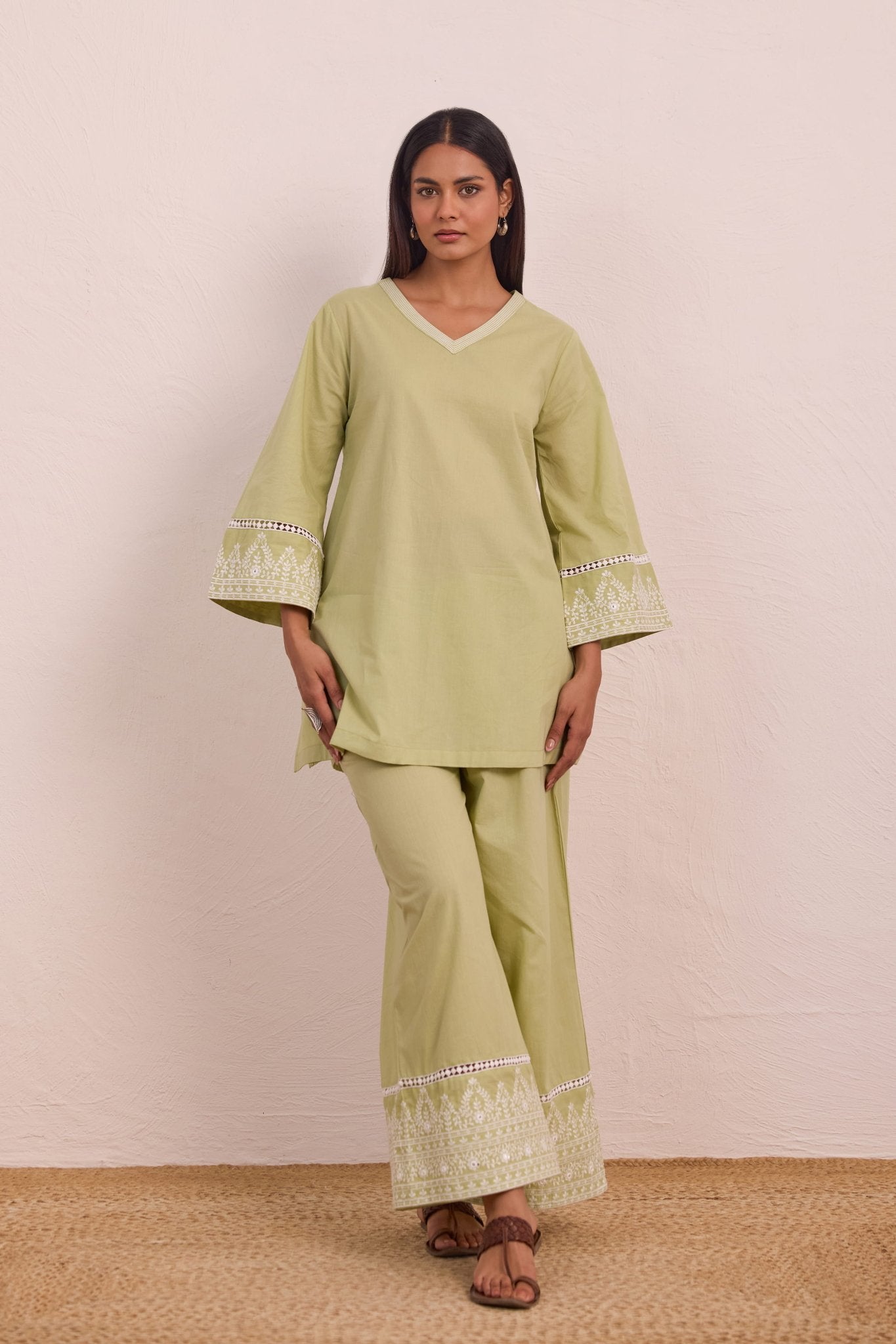 Sage Green Embroidered Co - ord Set - Tara - C - Tara
