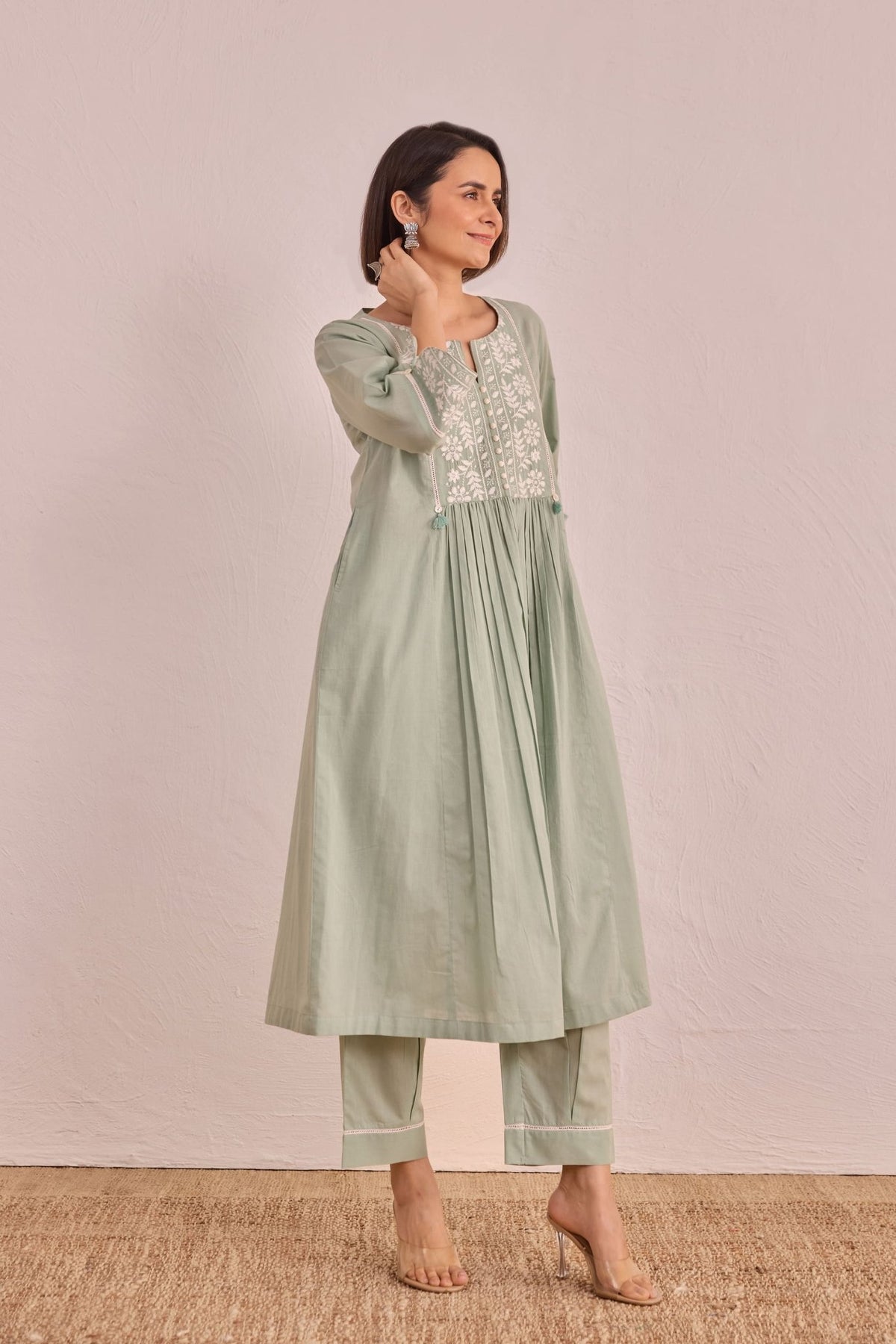 Sage Green Floral Embroidered Co - ord Set - Tara - C - Tara