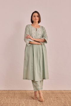 Sage Green Floral Embroidered Co-ord Set