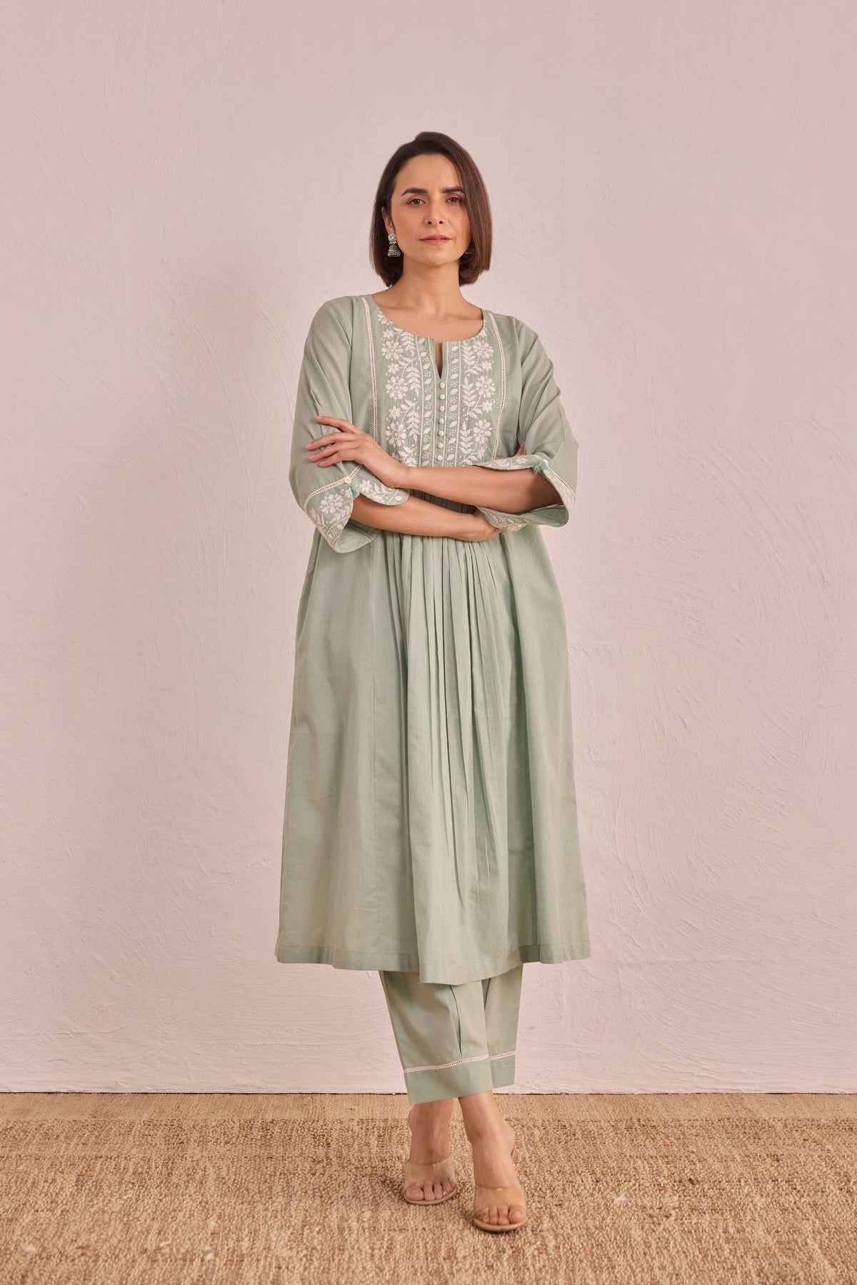 Sage Green Floral Embroidered Co - ord Set - Tara - C - Tara