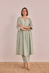 Sage Green Floral Embroidered Co - ord Set - Tara - C - Tara