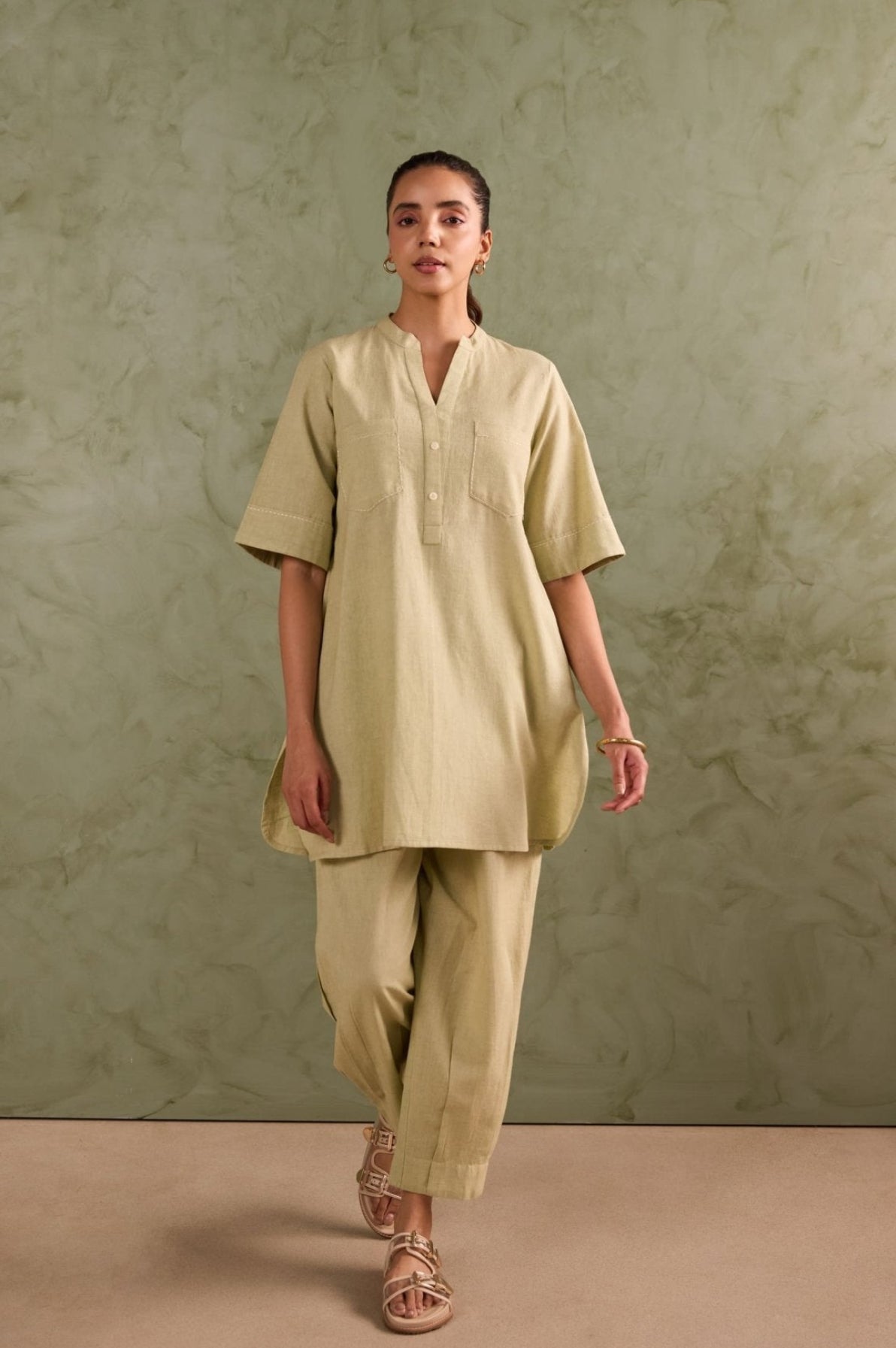 Sage Green Linen Blend Co-ord Set - Tara-C-Tara