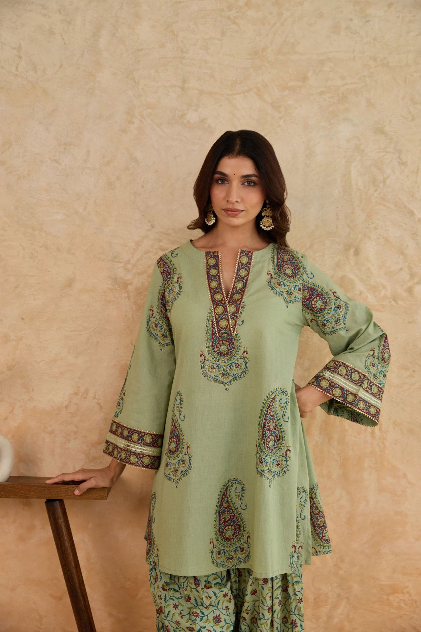 Sage Green Paisley Print Cotton Co-ord Set - Tara-C-Tara