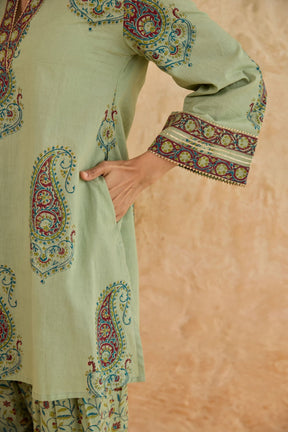 Sage Green Paisley Print Cotton Co-ord Set - Tara-C-Tara
