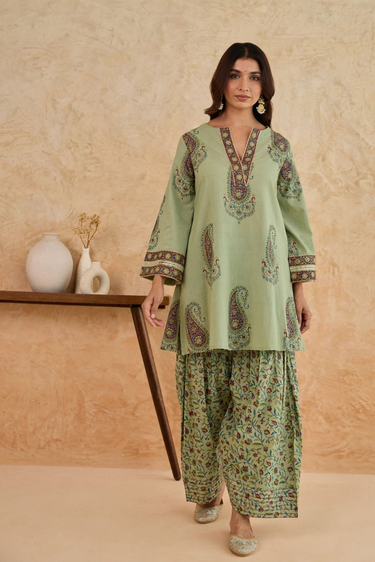 Sage Green Paisley Print Cotton Co-ord Set - Tara-C-Tara