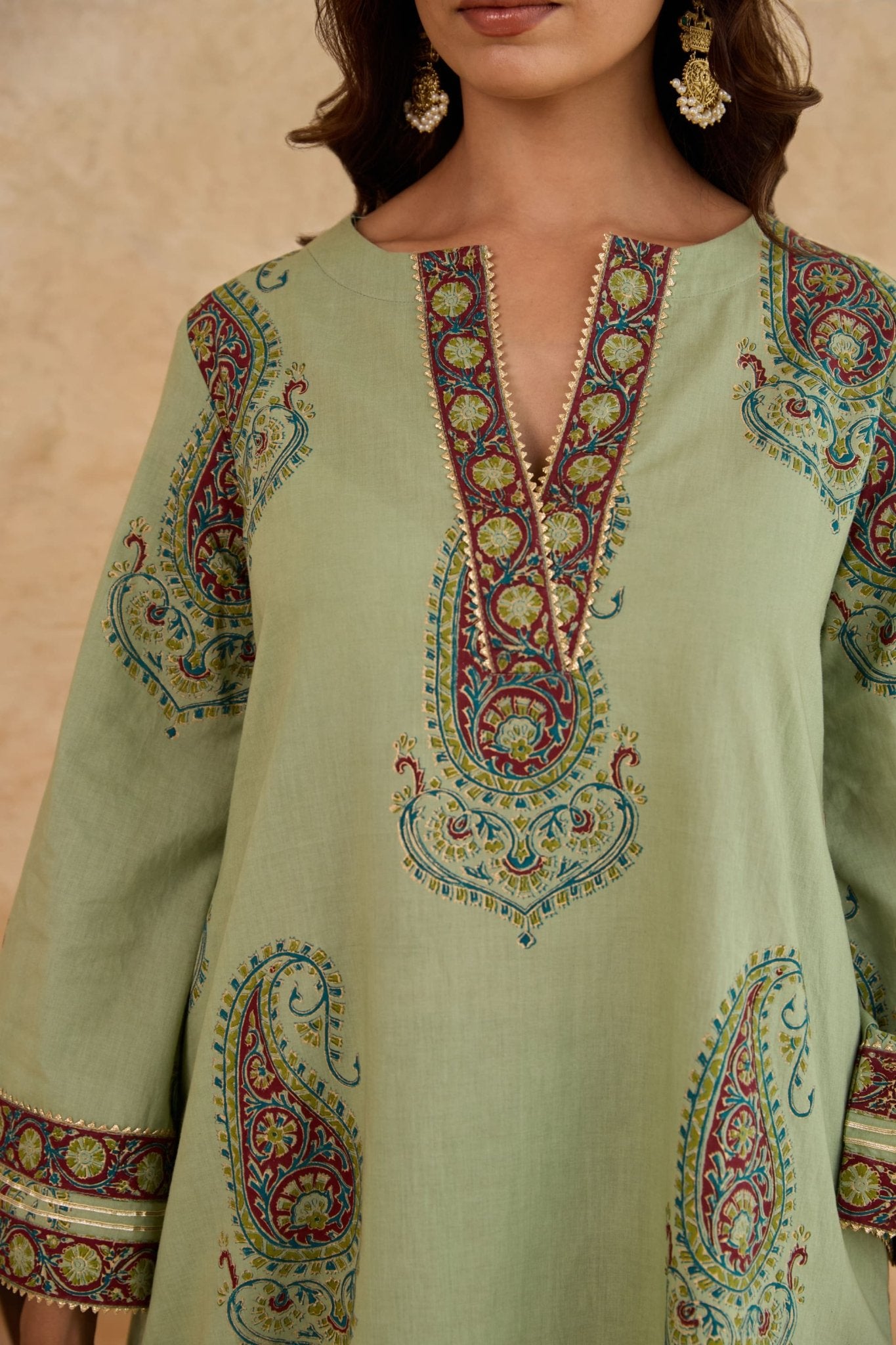 Sage Green Paisley Print Cotton Co-ord Set - Tara-C-Tara