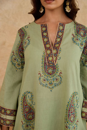 Sage Green Paisley Print Cotton Co-ord Set - Tara-C-Tara