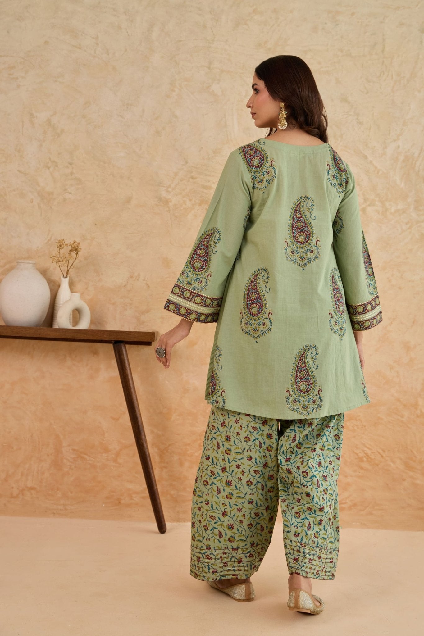 Sage Green Paisley Print Cotton Co-ord Set - Tara-C-Tara