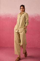 Sage Green Textured Cotton Short Tunic Co-ord Set - Tara-C-Tara