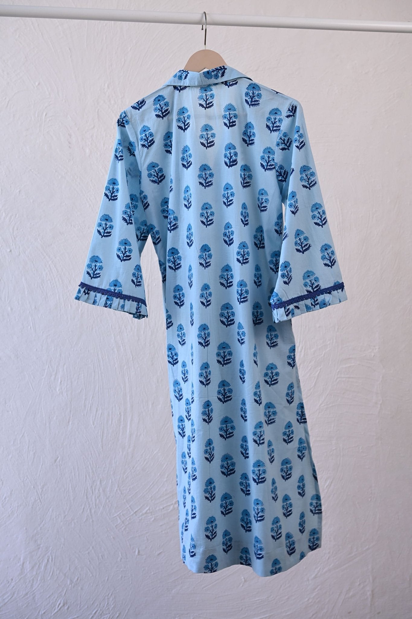 Sky Blue Hand Block Printed Kurta - Tara - C - Tara