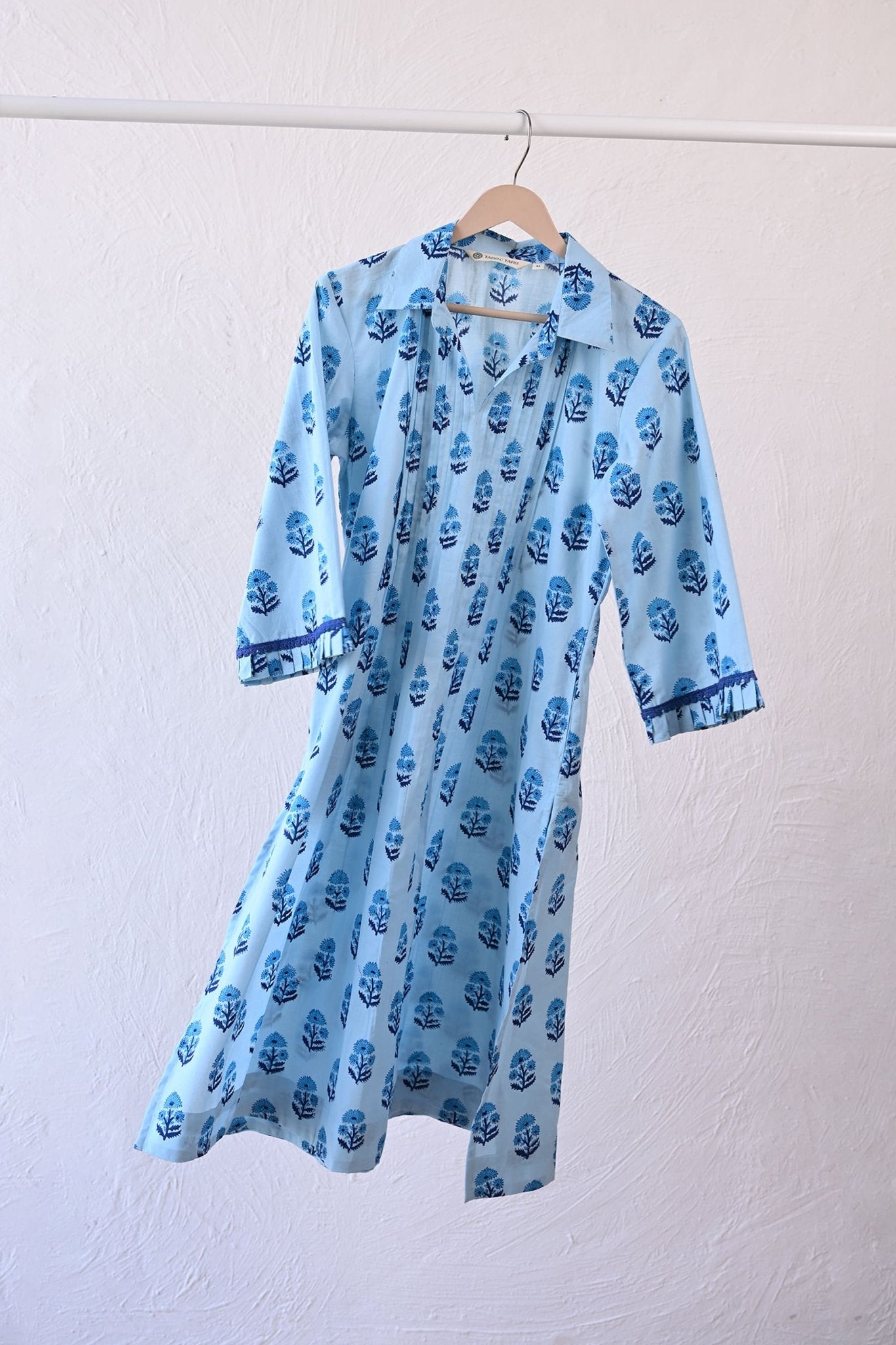 Sky Blue Hand Block Printed Kurta - Tara - C - Tara