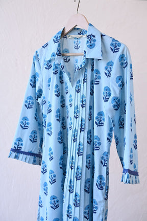 Sky Blue Hand Block Printed Kurta - Tara - C - Tara