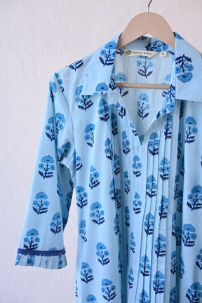 Sky Blue Hand Block Printed Kurta - Tara - C - Tara