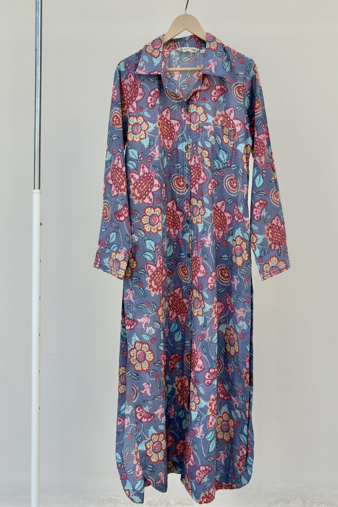 Slate Blue Botanical Print Kurta - Tara - C - Tara