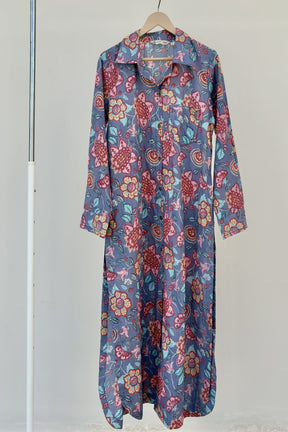 Slate Blue Botanical Print Kurta - Tara - C - Tara