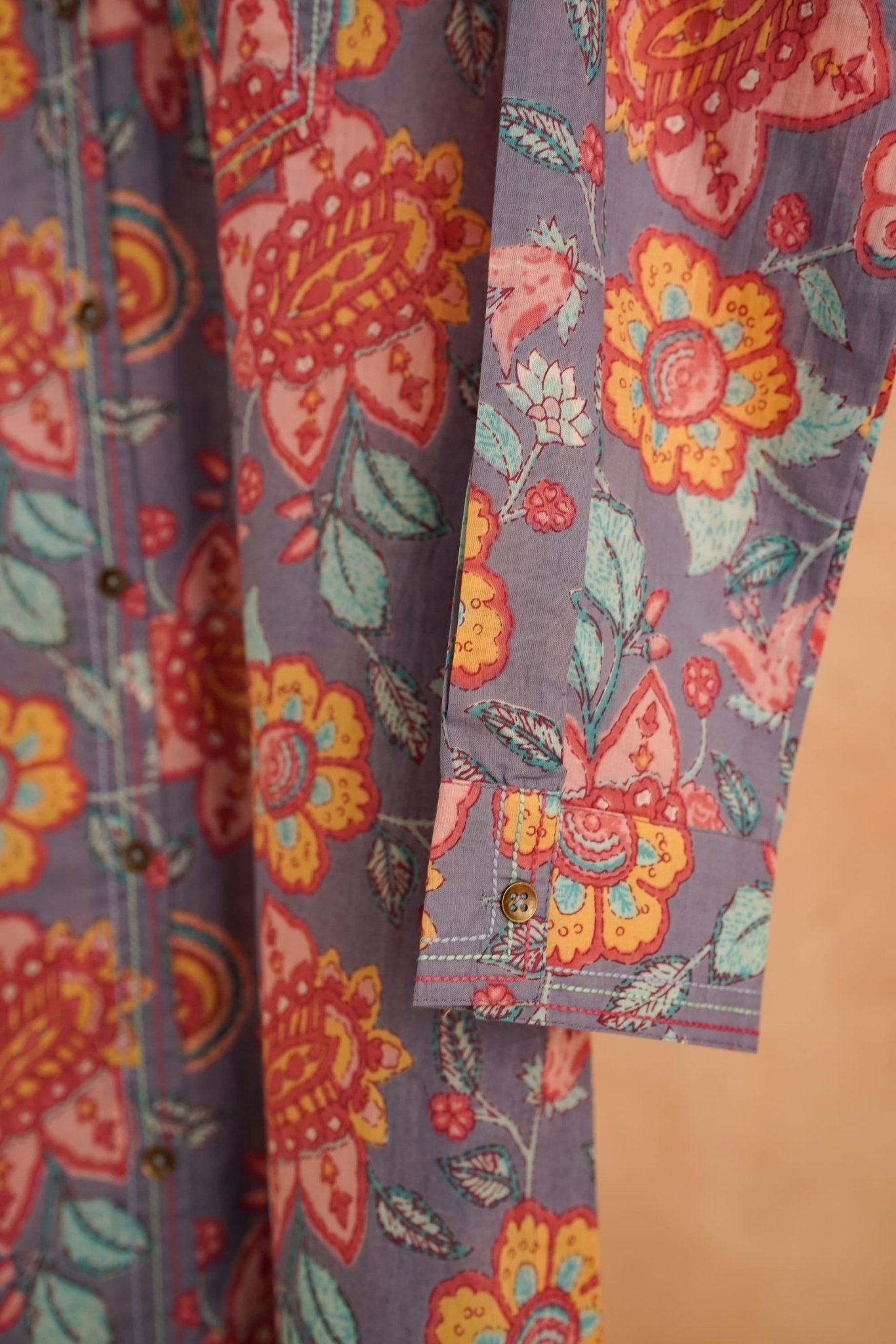 Slate Blue Botanical Print Kurta - Tara - C - Tara