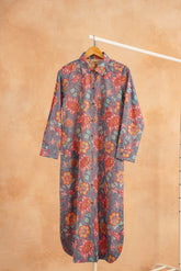 Slate Blue Botanical Print Kurta - Tara - C - Tara