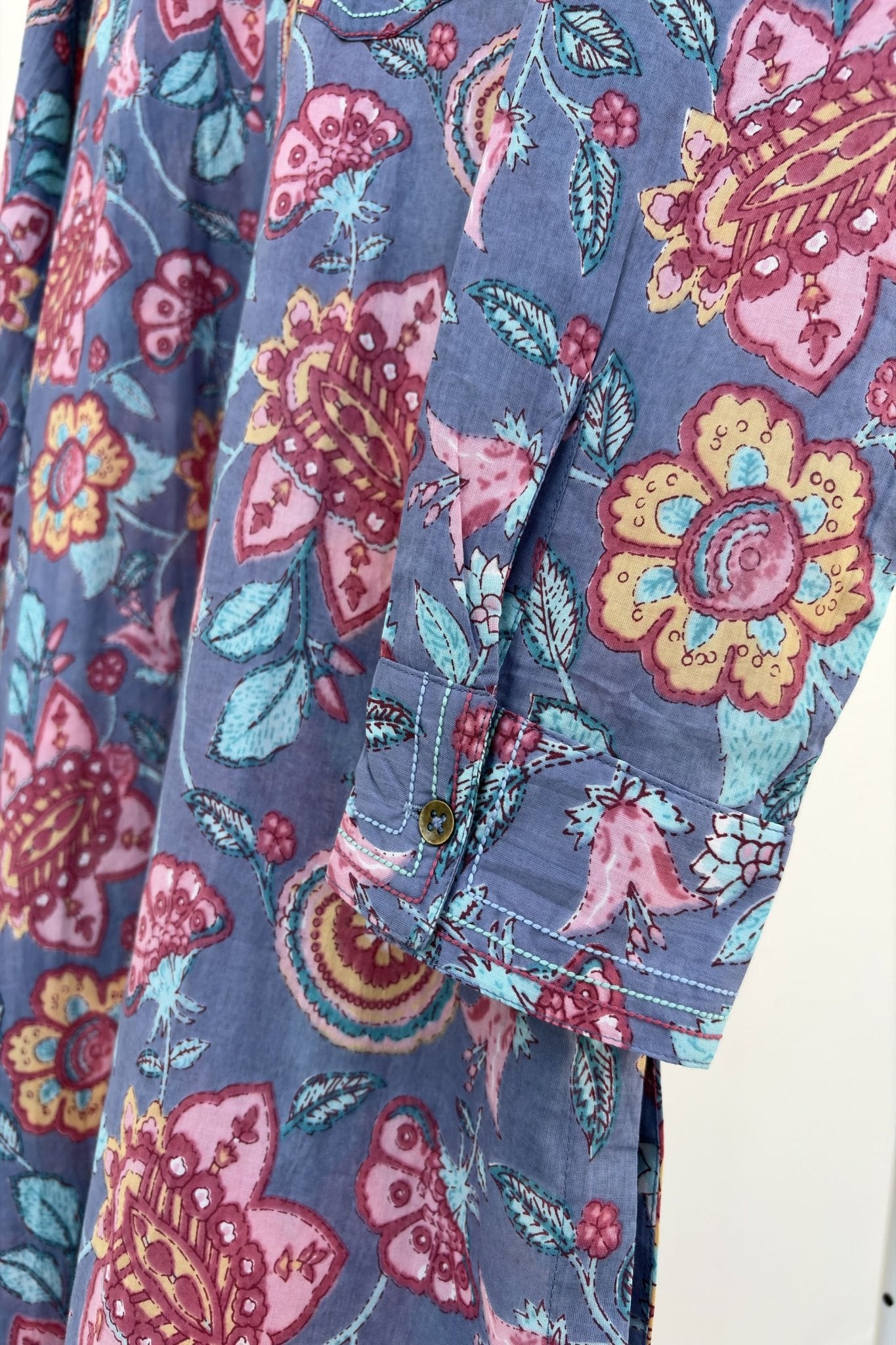 Slate Blue Botanical Print Kurta - Tara - C - Tara