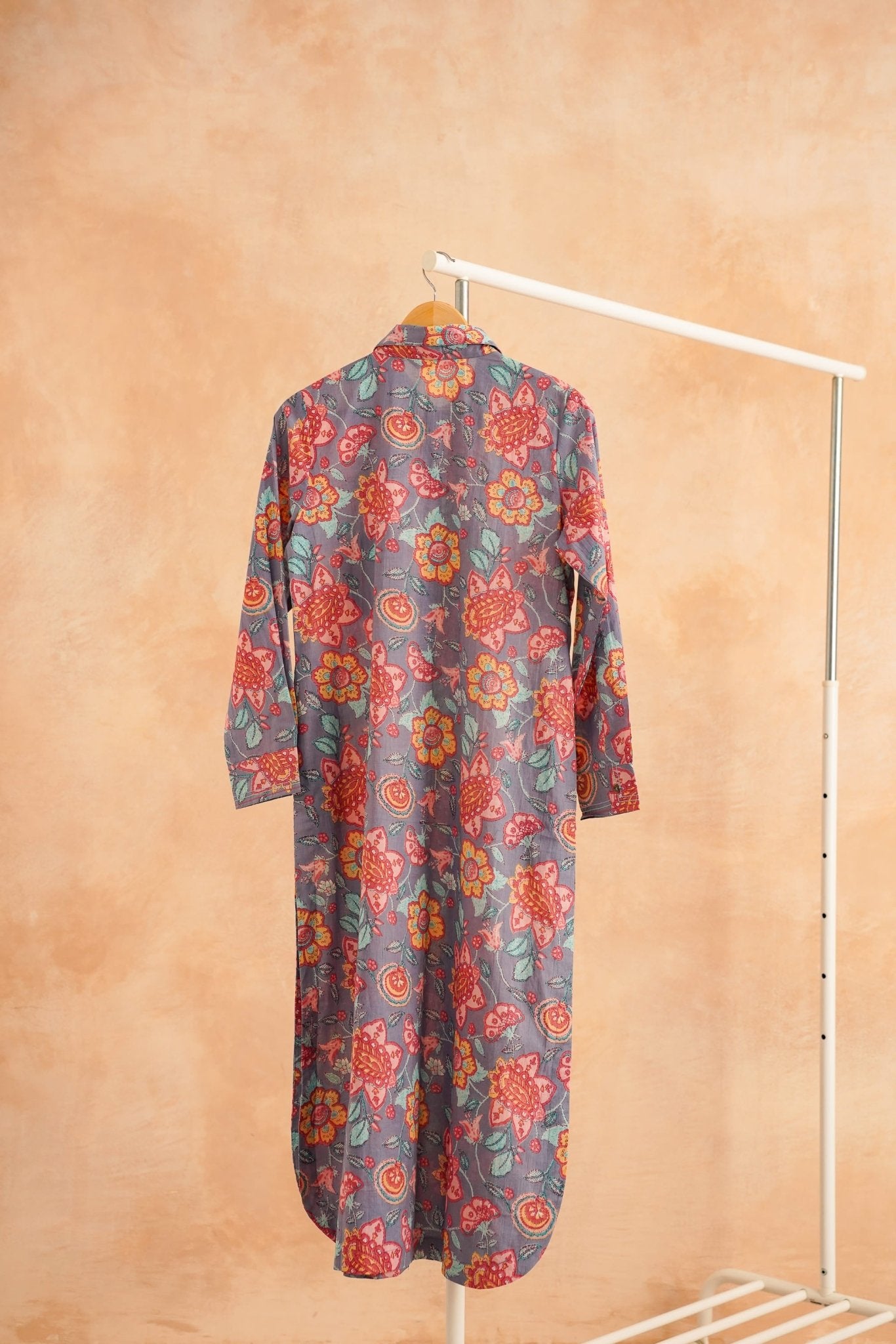 Slate Blue Botanical Print Kurta - Tara - C - Tara