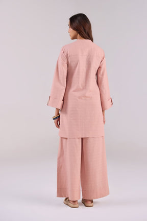 Soft Blush Pink Checks Shirt Pleated Cotton Co-ord Set - Tara-C-Tara