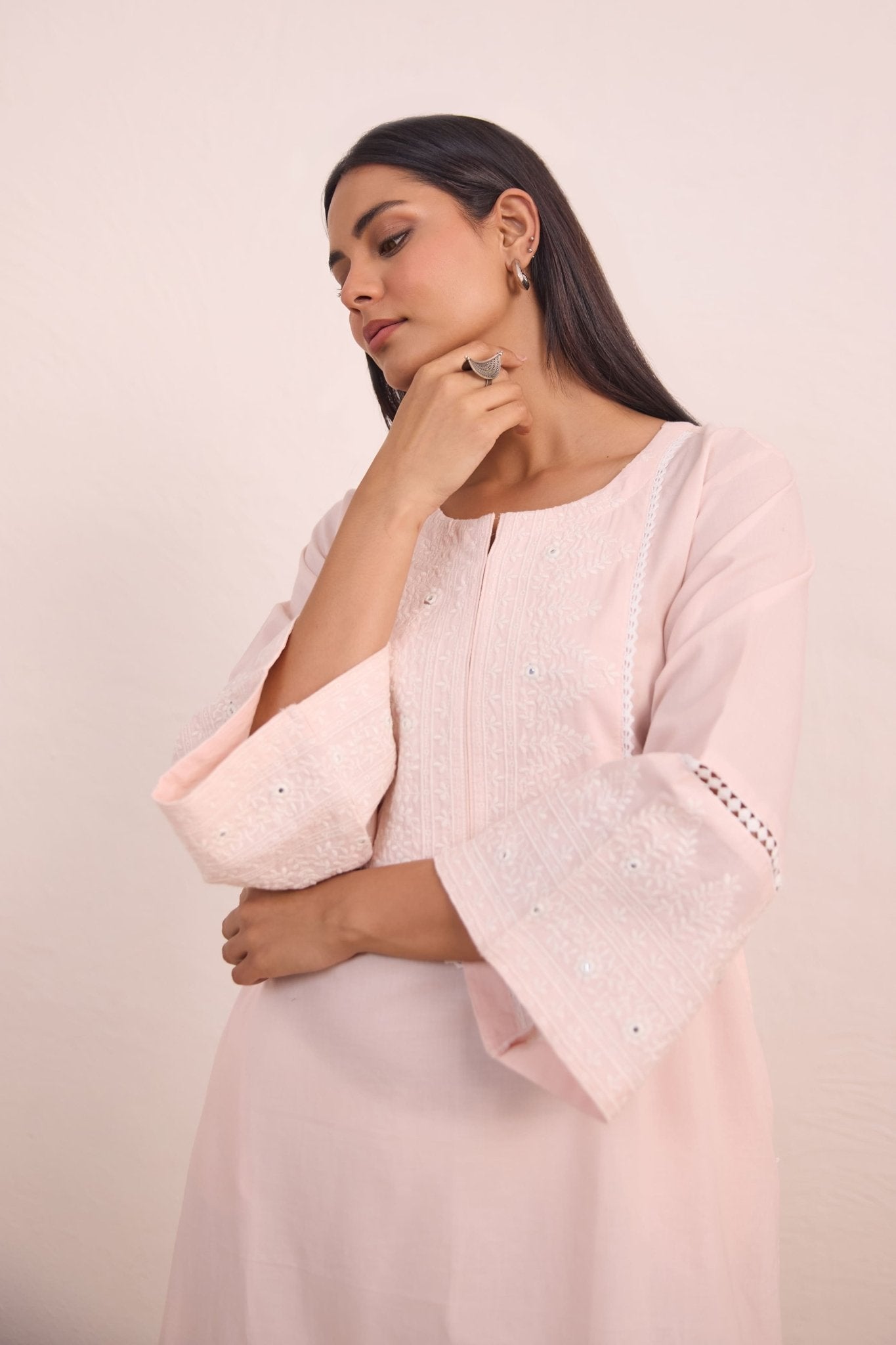 Soft Pink Embroidered Co - ord Set - Tara - C - Tara