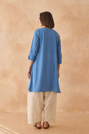 Steel Blue Cotton Flex Kurta with Embroidered Salwar - Tara - C - Tara
