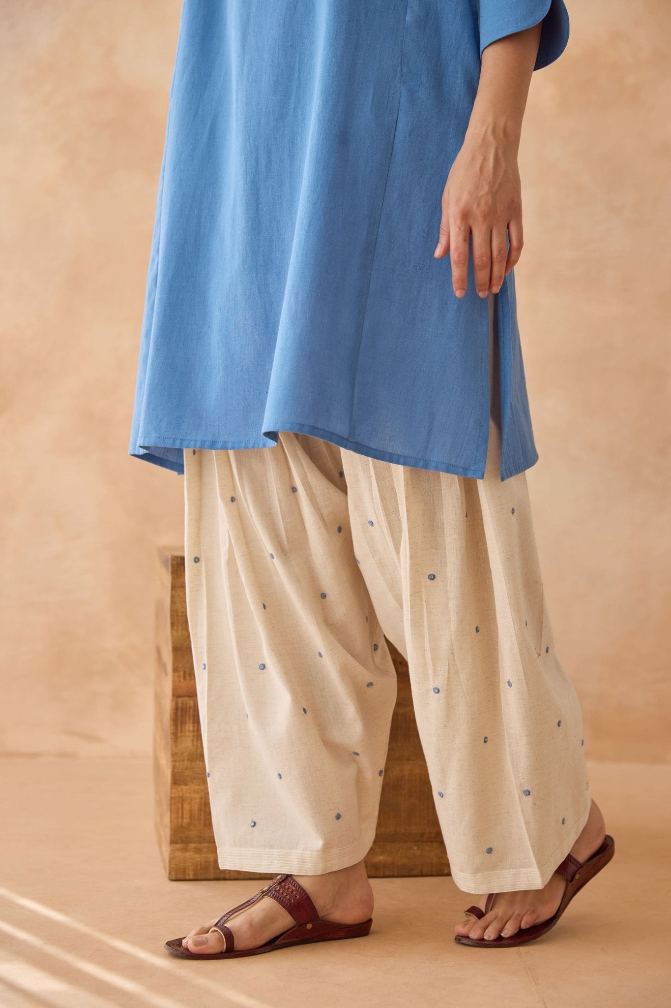 Steel Blue Cotton Flex Kurta with Embroidered Salwar - Tara - C - Tara