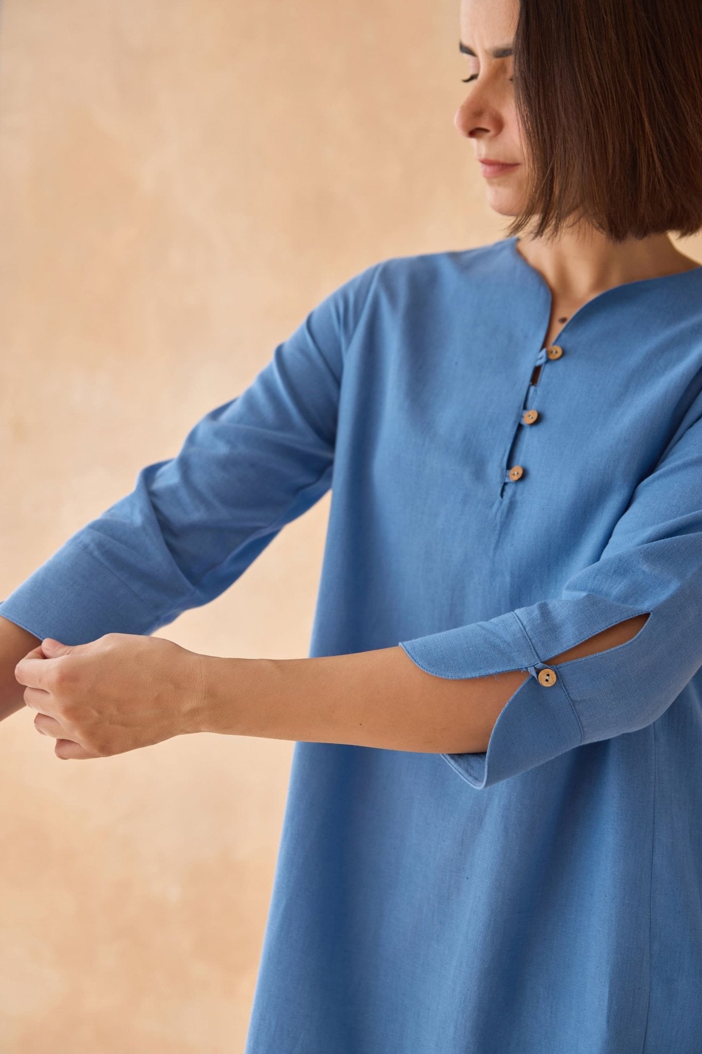 Steel Blue Cotton Flex Kurta with Embroidered Salwar - Tara - C - Tara