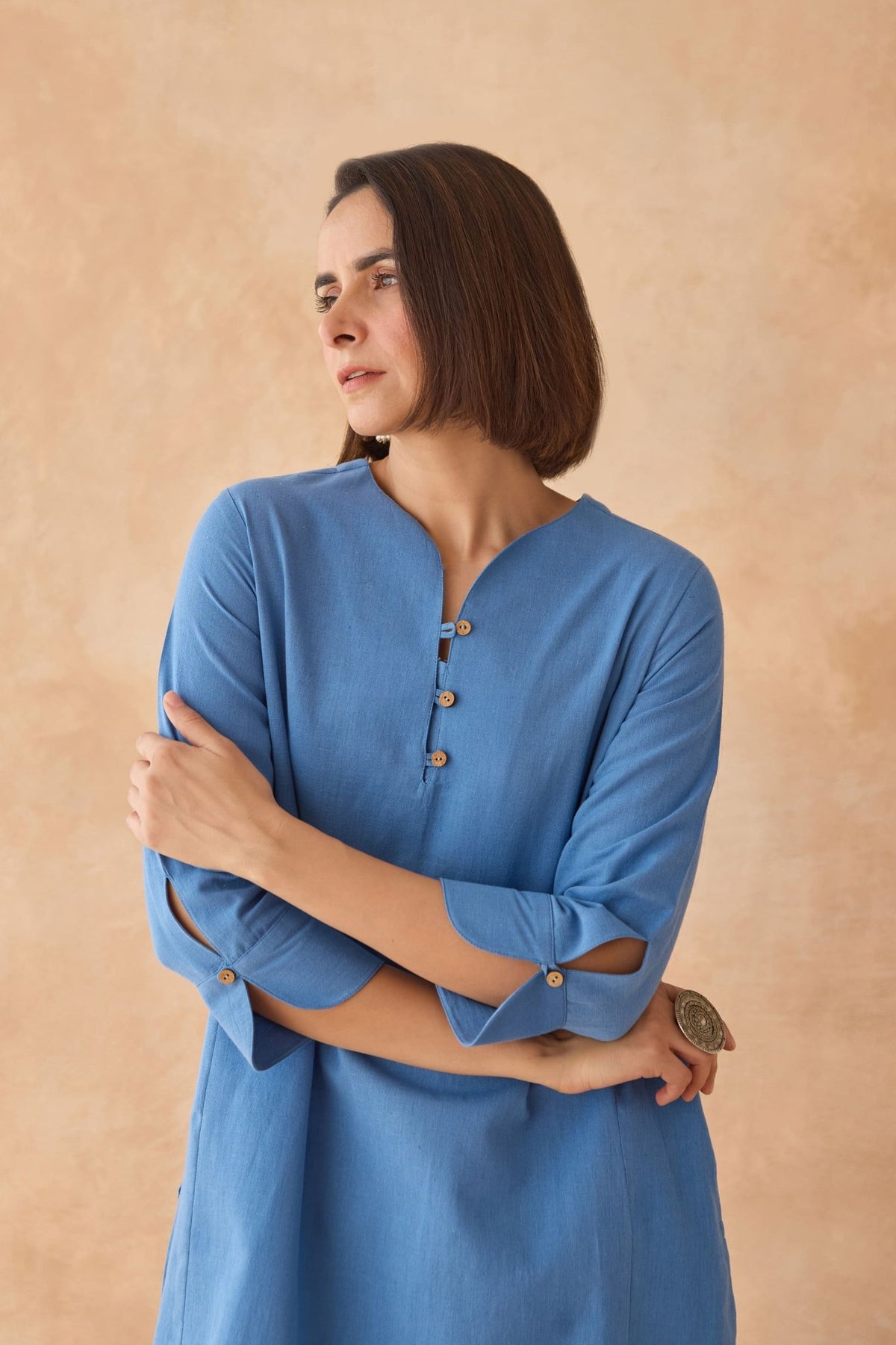 Steel Blue Cotton Flex Kurta with Embroidered Salwar - Tara - C - Tara