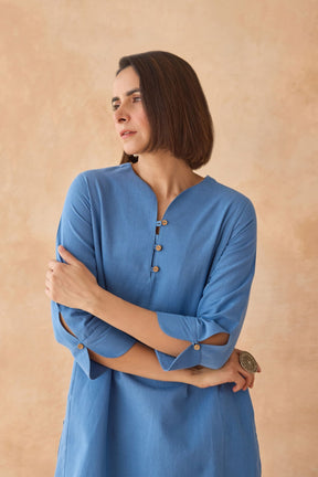 Steel Blue Cotton Flex Kurta with Embroidered Salwar - Tara - C - Tara