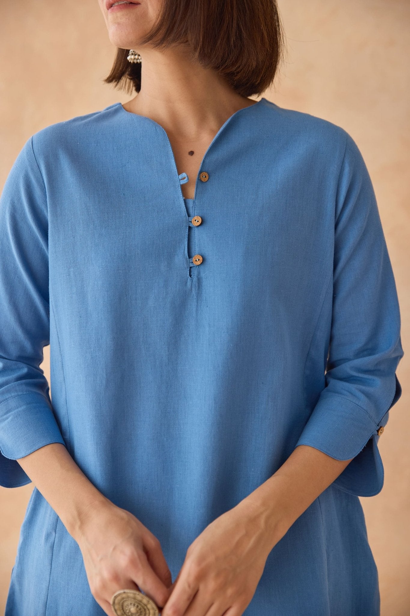 Steel Blue Cotton Flex Kurta with Embroidered Salwar - Tara - C - Tara