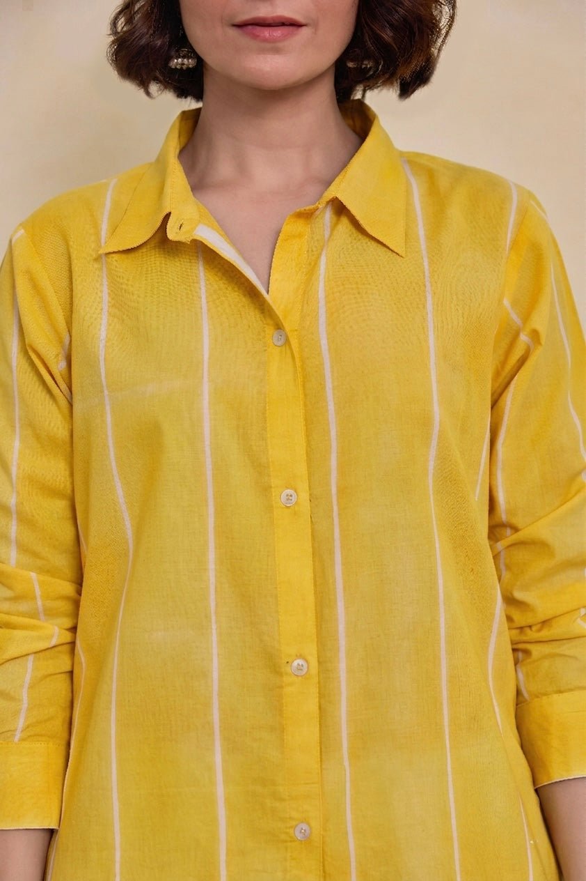 Sunshine Yellow Striped Shirt Kurti with White Palazzo Co - ord Set - Tara - C - Tara