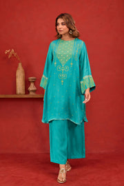 Teal Bandhani Print Embroidered Art Silk Co-ord Set