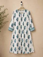 Teal Lily Print Pintuck Cotton Kurta - Tara-C-Tara