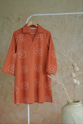 Terracotta Bandhej Hand Block Printed Short Kurta - Tara-C-Tara