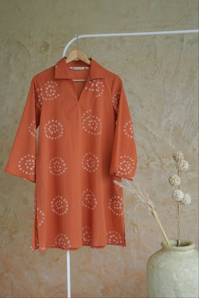 Terracotta Bandhej Hand Block Printed Short Kurta - Tara-C-Tara