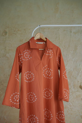 Terracotta Bandhej Hand Block Printed Short Kurta - Tara-C-Tara