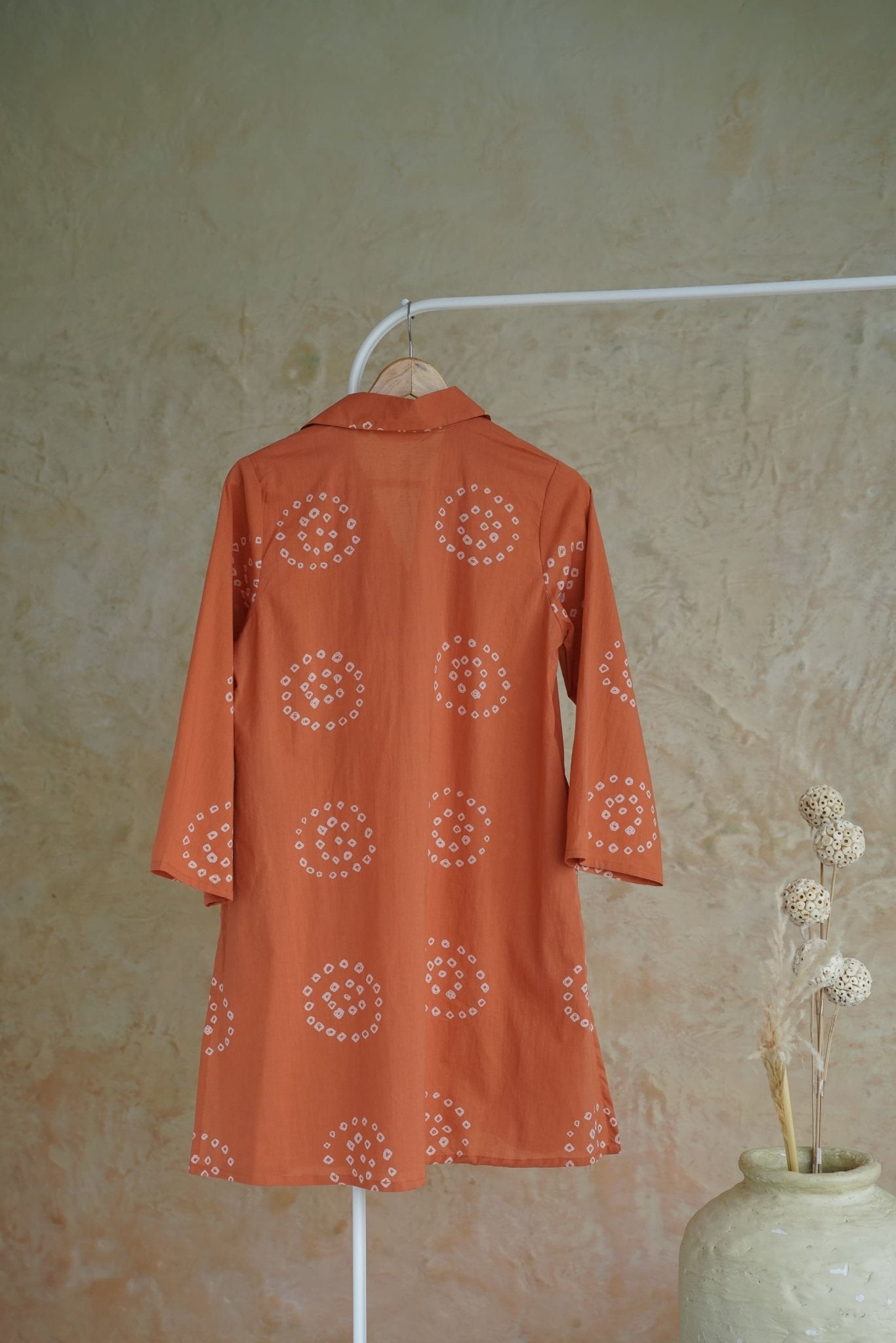 Terracotta Bandhej Hand Block Printed Short Kurta - Tara-C-Tara