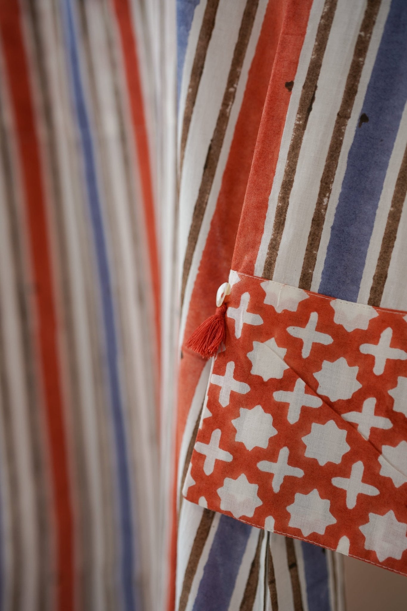 Terracotta & Indigo Stripe Hand Block Printed Kurta - Tara - C - Tara