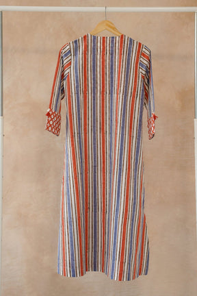 Terracotta & Indigo Stripe Hand Block Printed Kurta - Tara - C - Tara