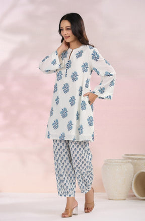The White - Blue Floral Printed Coord Set - Tara - C - Tara