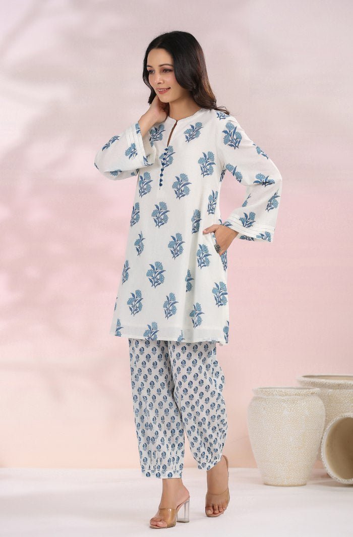 The White - Blue Floral Printed Coord Set - Tara - C - Tara