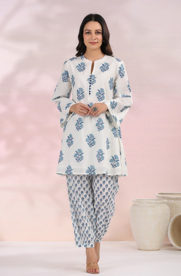 The White - Blue Floral Printed Coord Set - Tara - C - Tara
