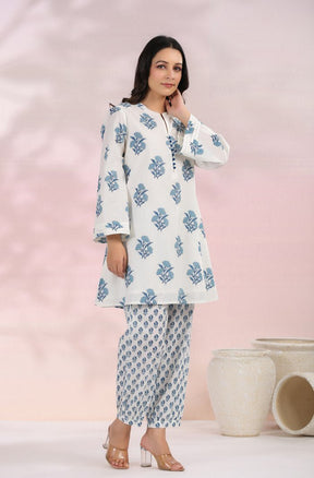 The White - Blue Floral Printed Coord Set - Tara - C - Tara