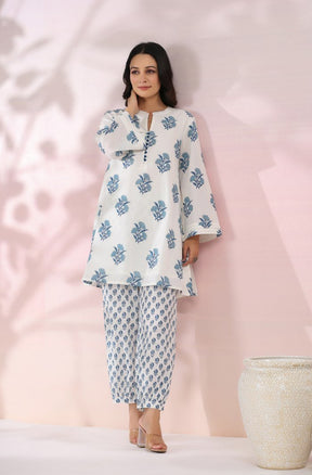The White - Blue Floral Printed Coord Set - Tara - C - Tara